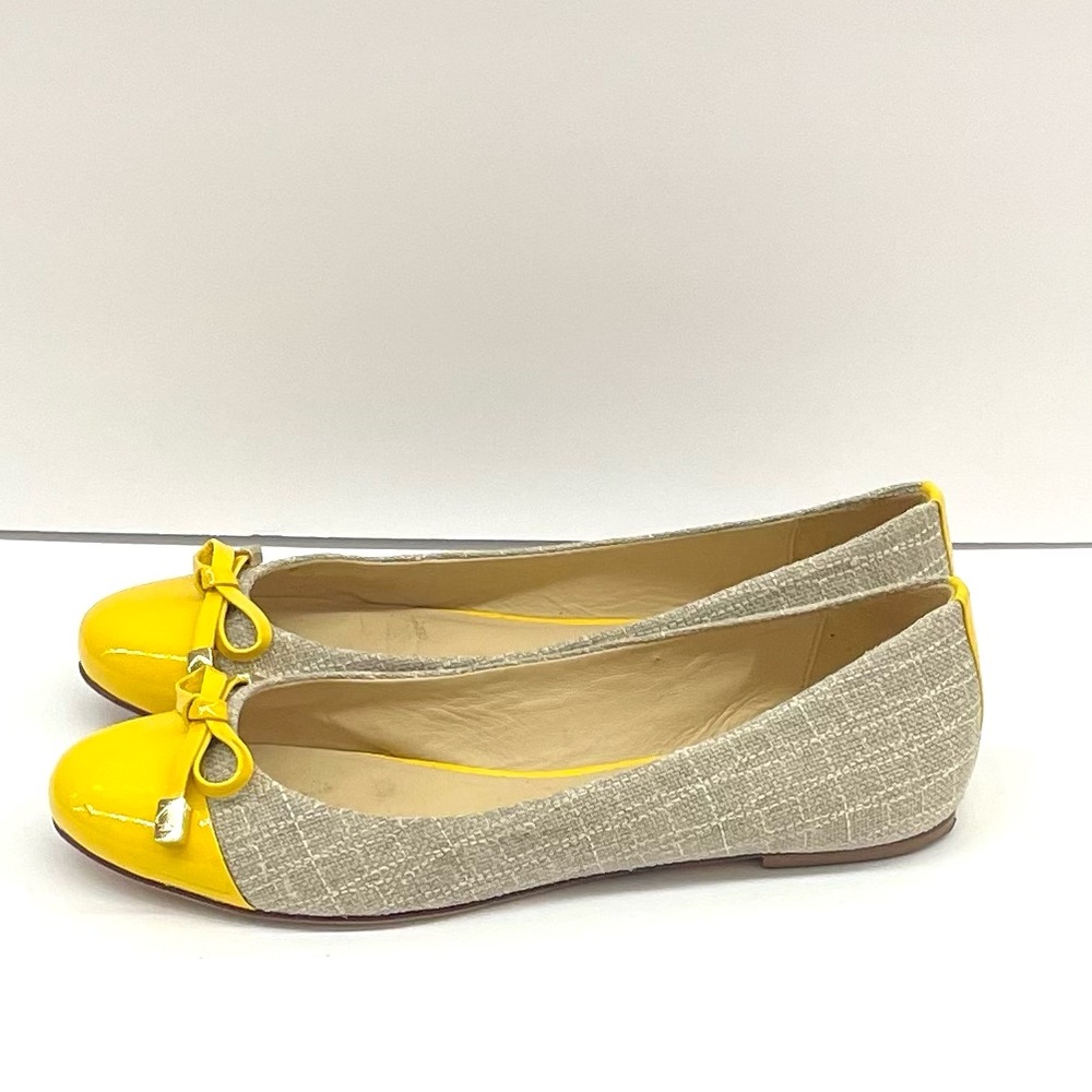 Kate Spade women woven straw patent leather bow knot flats Sz 8.5